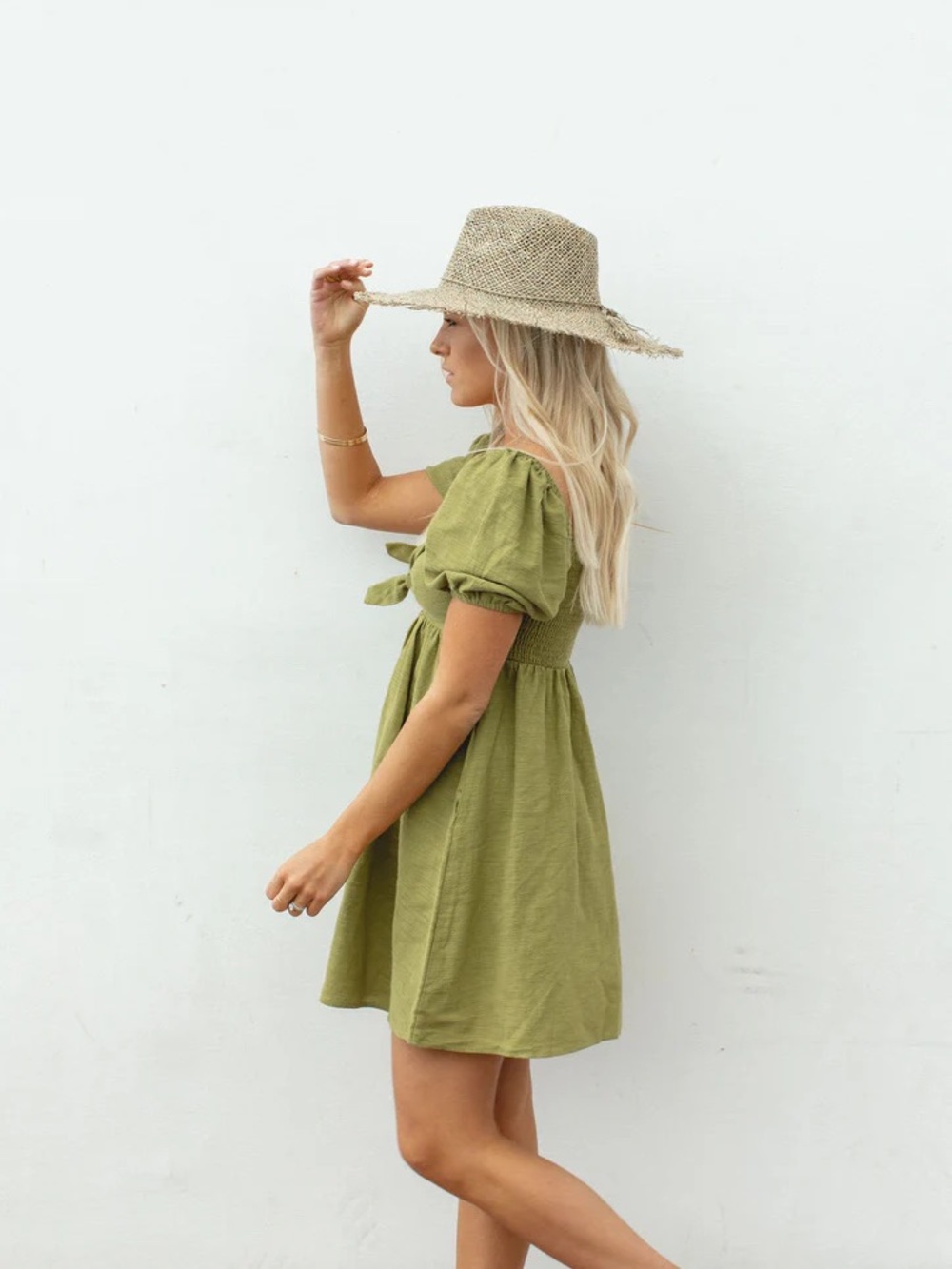 Solai the Label Lively Cotton Mini Dress in Olive Green Size Small - Picture 4 of 10